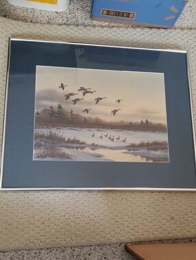 Vtg. John W. Taylor Framed Print Of Geese